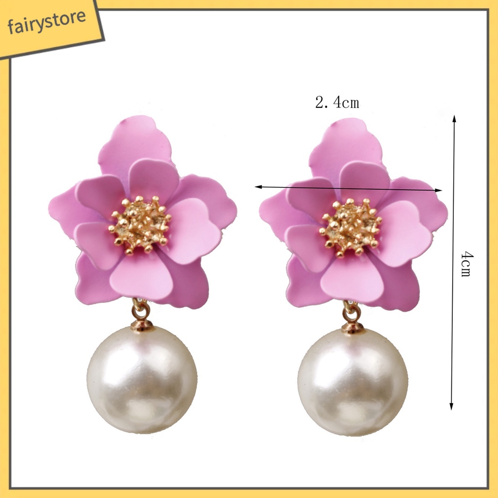 1 Đôi Bông Tai Hình Hoa Lớn Bằng Hợp Kim Đính Ngọc Trai Nhân Tạo Dành Cho Nữ