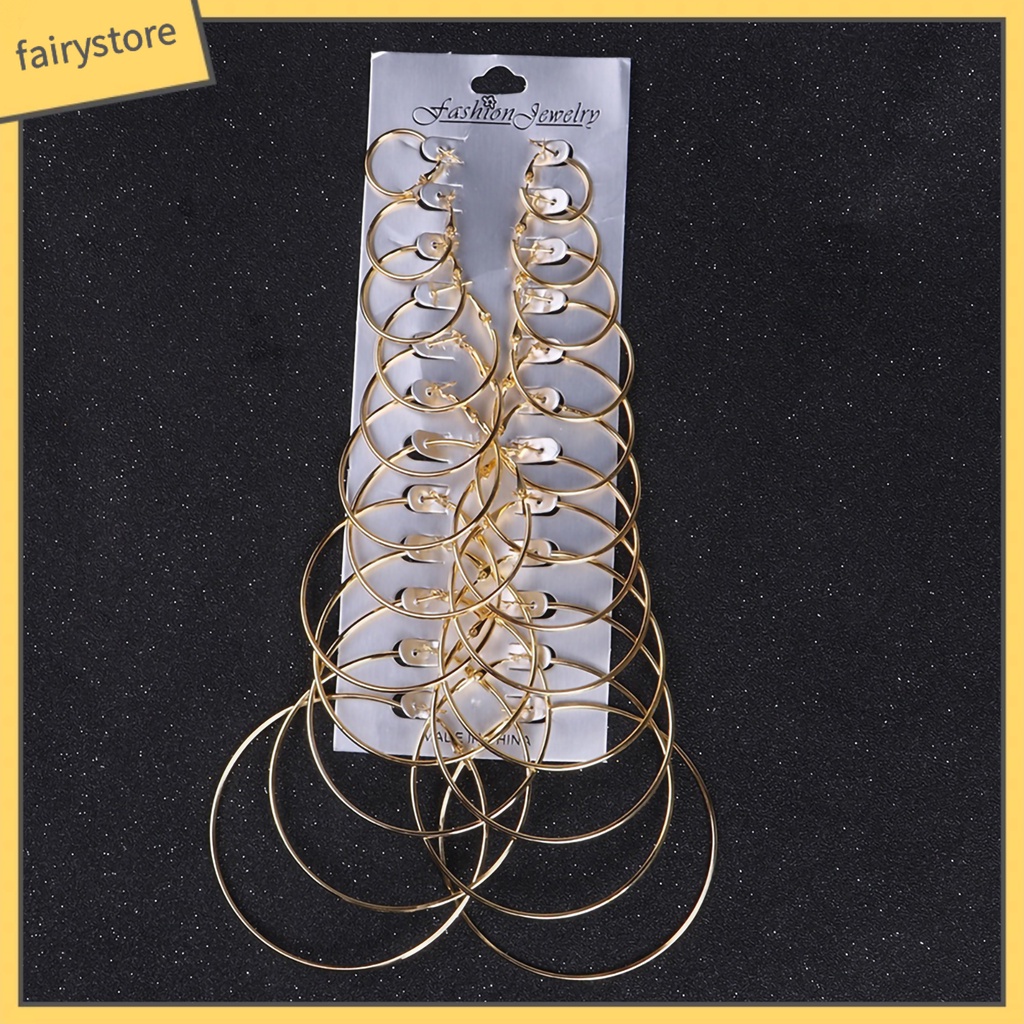 Set 12 Đôi Bông Tai Mạ Bạc 12 Kích Cỡ Thời Trang Nữ