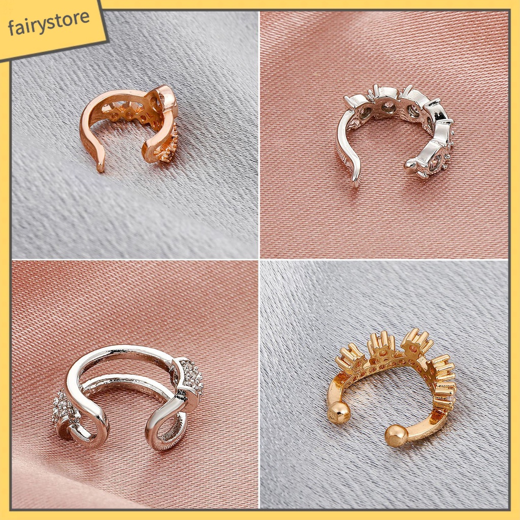 1 Khuyên Kẹp Vành Tai Hình Trái Tim Đính Đá Zircon Thời Trang