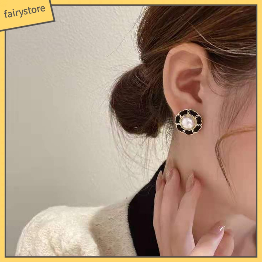 1 Đôi Bông Tai Hình Học Đính Ngọc Trai Nhân Tạo Mạ Điện Thanh Lịch Dành Cho Nữ