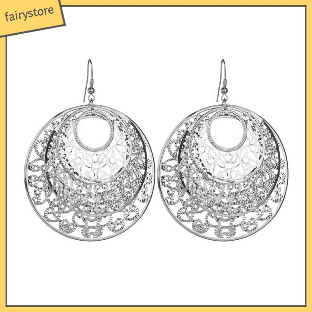 Bông Tai Dạng Móc Hình Tròn Rỗng Họa Tiết Hoa Thời Trang Cho Nữ