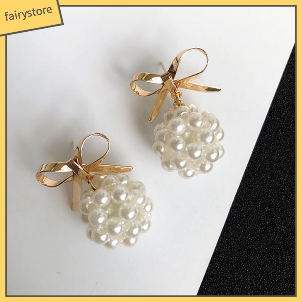 Bông Tai Hình Nơ Đính Ngọc Trai Giả Thời Trang Dành Cho Nữ