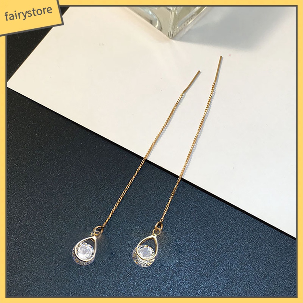 1 Đôi Bông Tai Dài Hình Giọt Nước Đính Kim Cương Giả