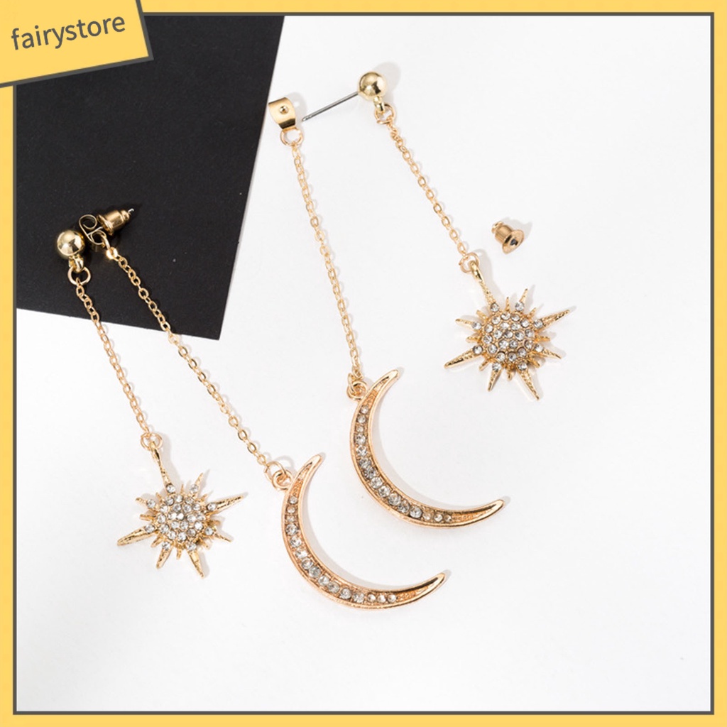 1 Đôi Bông Tai Hình Mặt Trăng Ngôi Sao Đính Đá Lấp Lánh Thời Trang