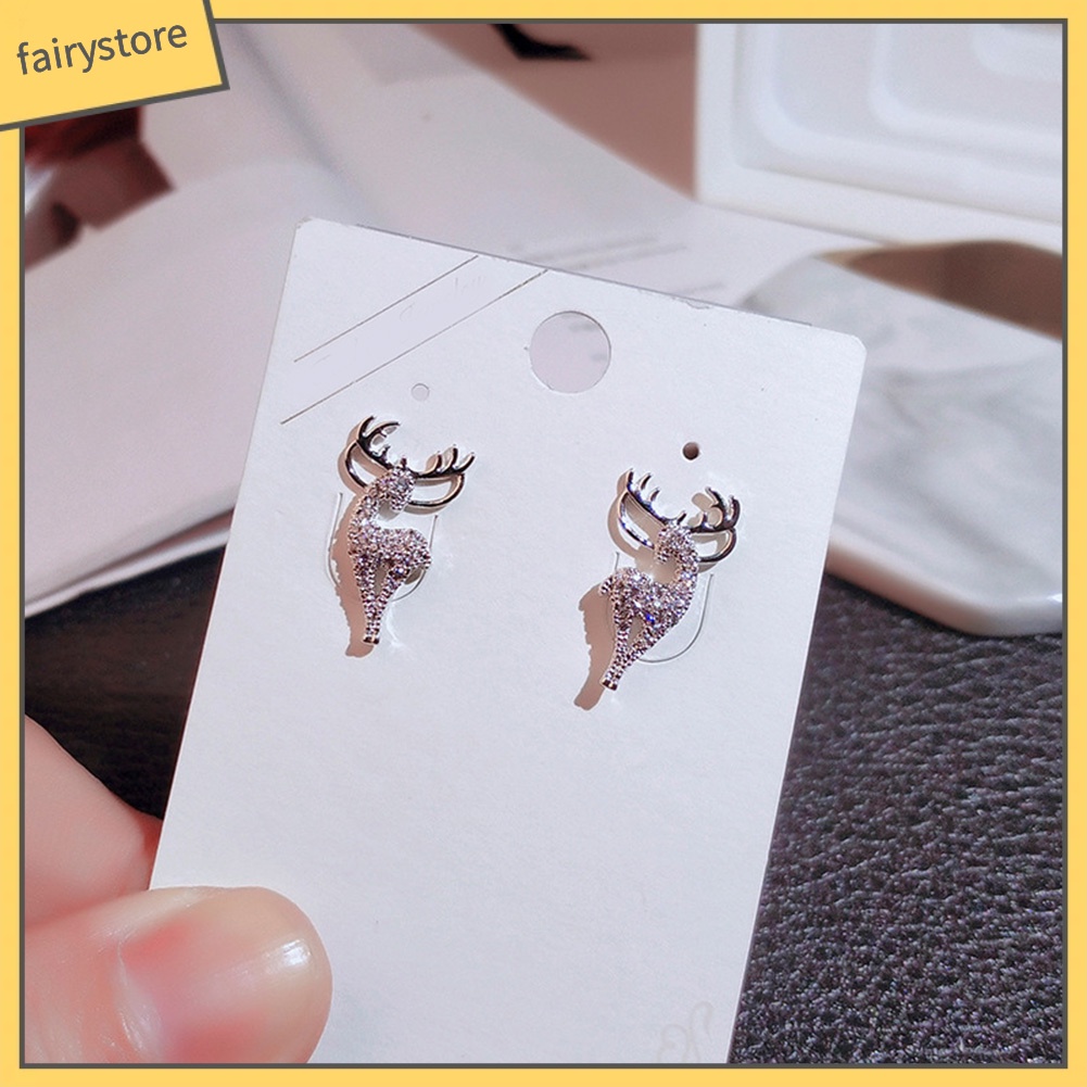 Bông Tai Mạ Bạc Hình Hươu Đính Đá Thời Trang Dành Cho Nữ