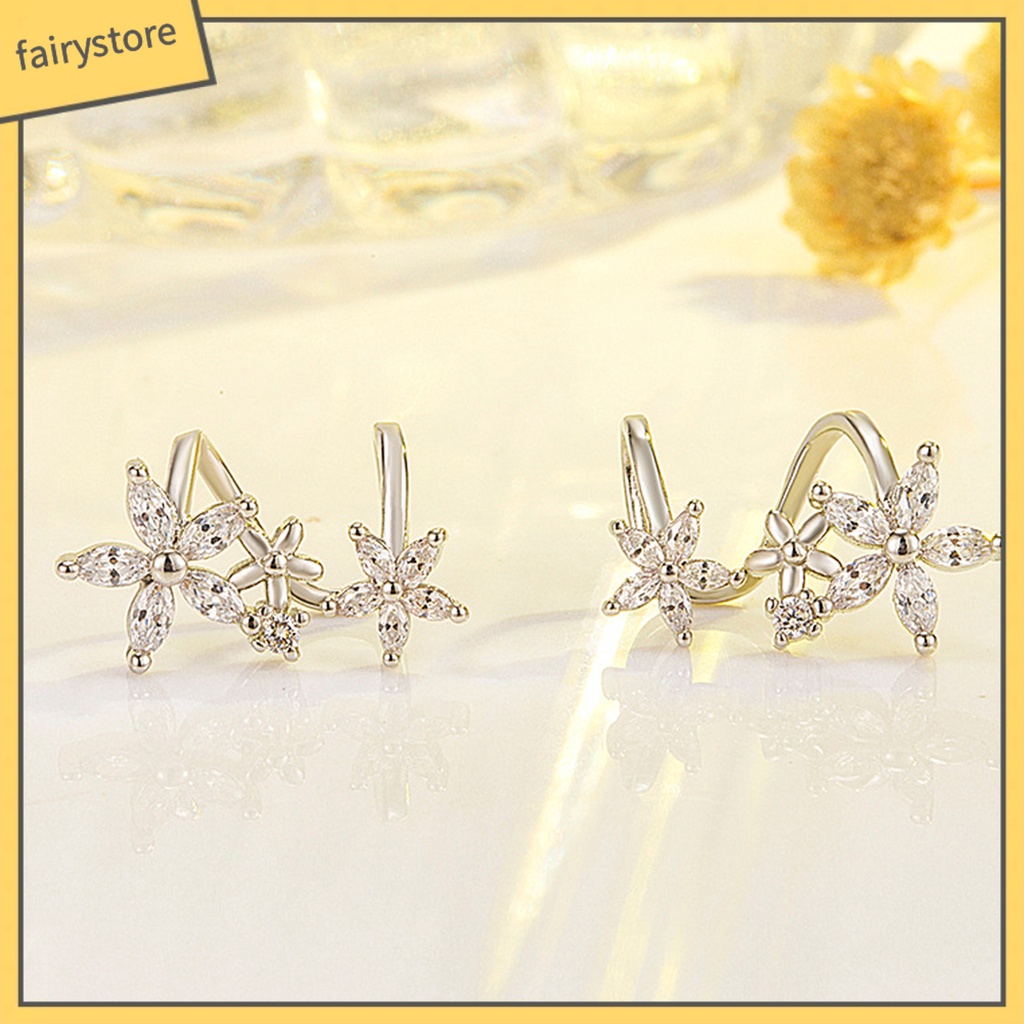 1 Đôi Bông Tai Hình Hoa Đính Đá Zircon Lấp Lánh Dành Cho Nữ