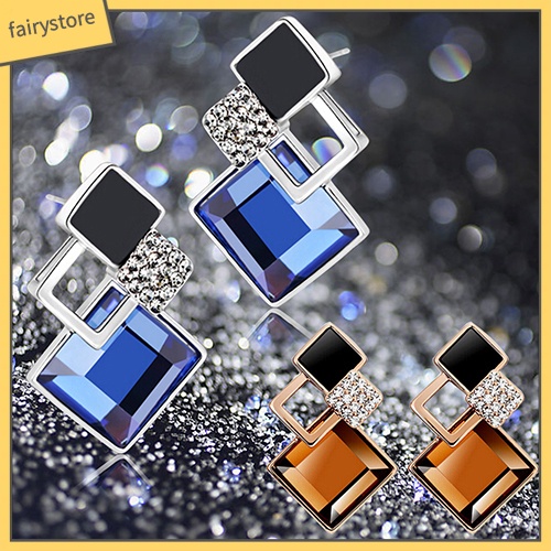 Khuyên Tai Đính Đá Hình Thoi Phong Cách Thời Trang Hàn Quốc