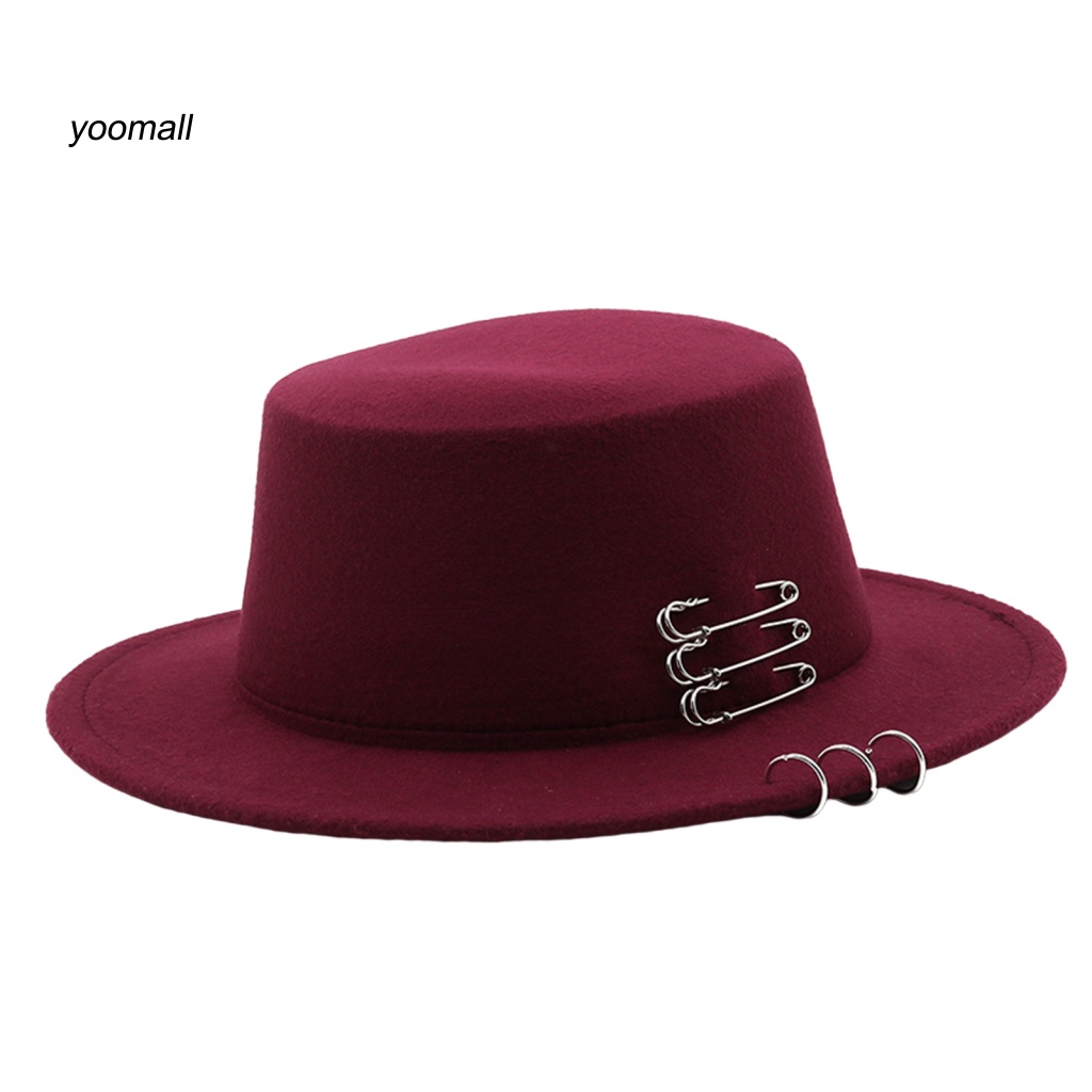 Yo / Mũ Fedora Len Vành Phẳng Màu Trơn Trang Trí Retro Chống Nắng Dành Cho Nam Nữ