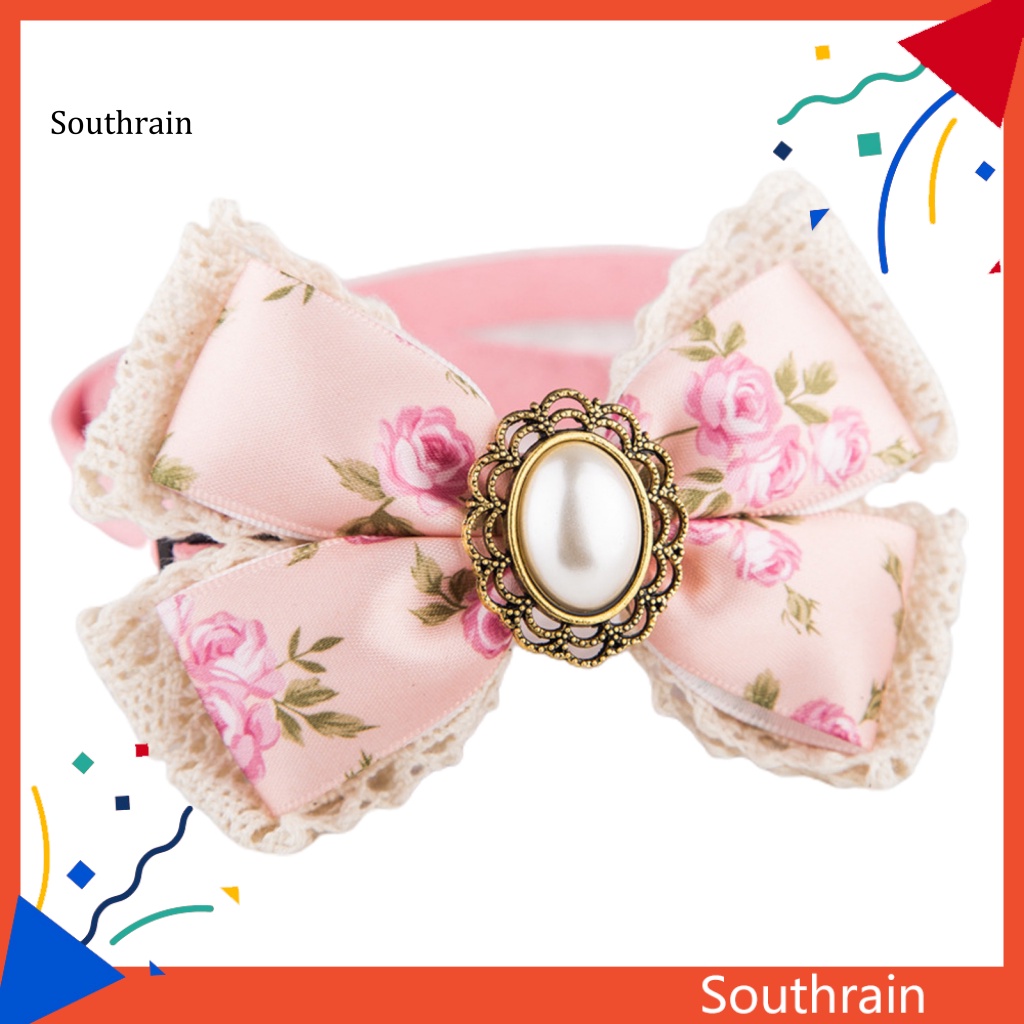 Vòng Cổ Bằng Da Lộn Họa Tiết Hoa Thắt Nơ Đáng Yêu Dành Cho Thú Cưng