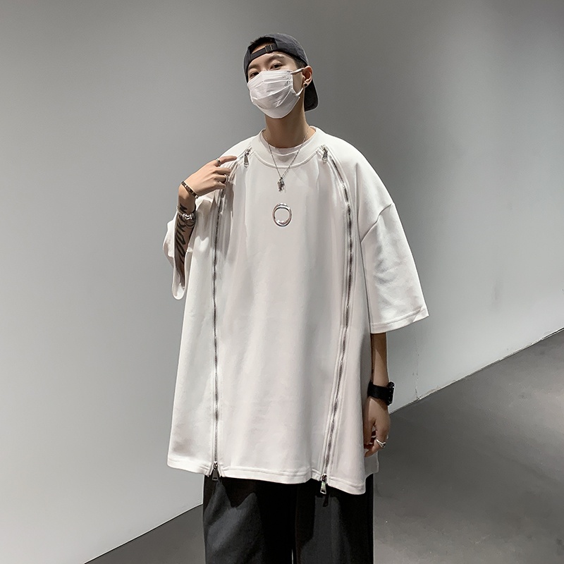 Áo Thun Tay Ngắn Phối Khóa Kéo Đôi Phong Cách Thời Trang Unisex