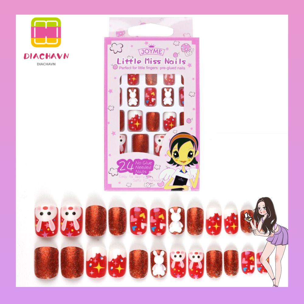 Bộ 24 Móng Tay Giả Che Phủ Toàn Diện Họa Tiết Thỏ DIY