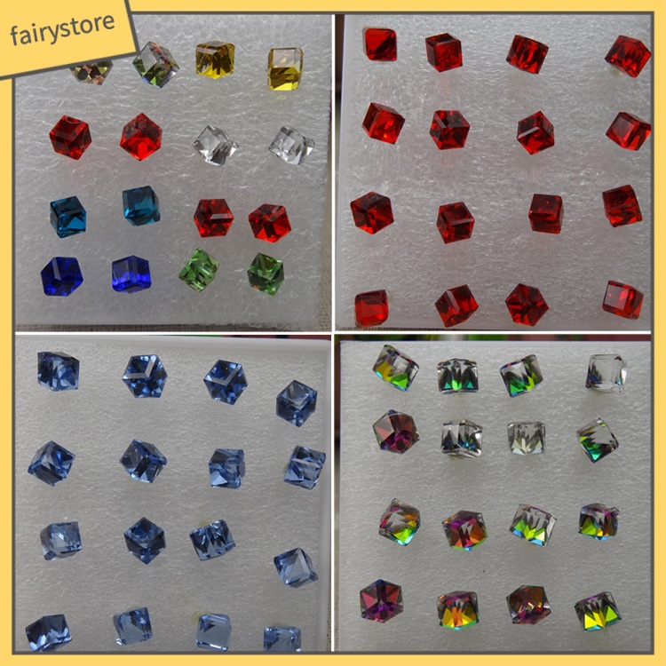 Set 8 Đôi Khuyên Tai Khối Lập Phương Thủy Tinh Lấp Lánh Chống Dị Ứng Thời Trang Cho Nữ