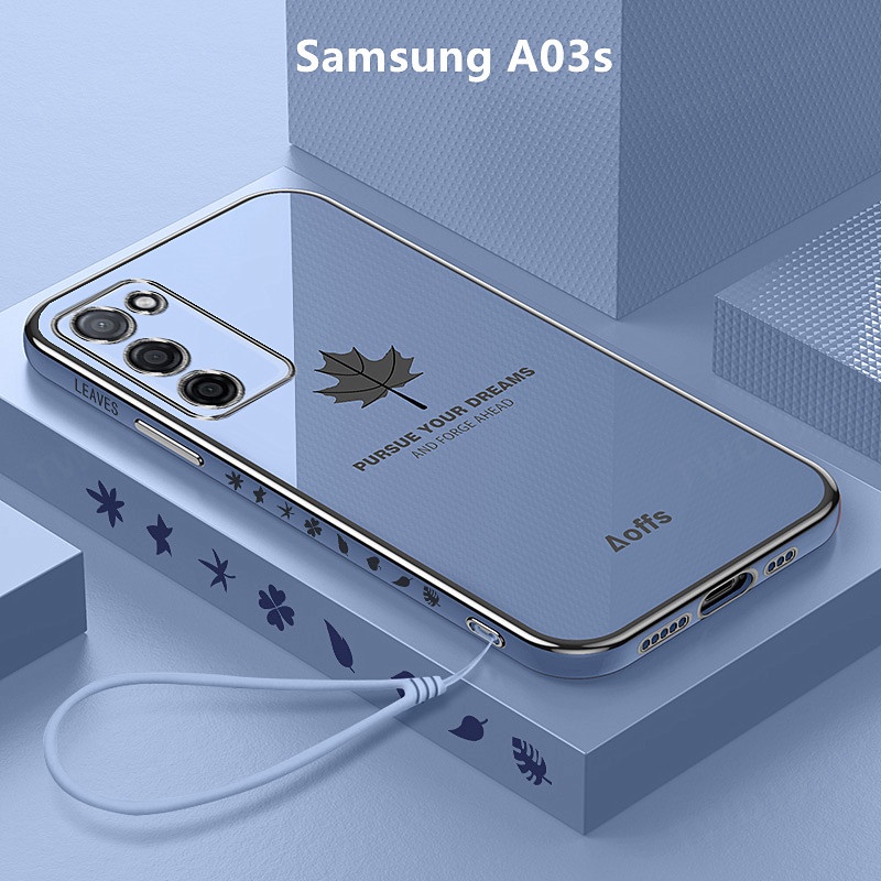Ốp Lưng Samsung A03s Mạ điện Lá phong Lanyard Mềm Ốp Điện Thoại Samsung Galaxy A03s