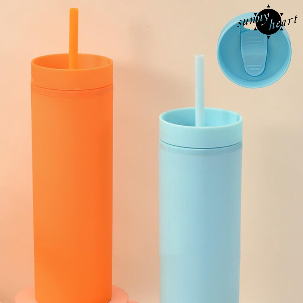 1 Bộ Cốc Uống Nước Bằng Nhựa Hai Lớp Chống Rơi 450ml Có Ống Hút