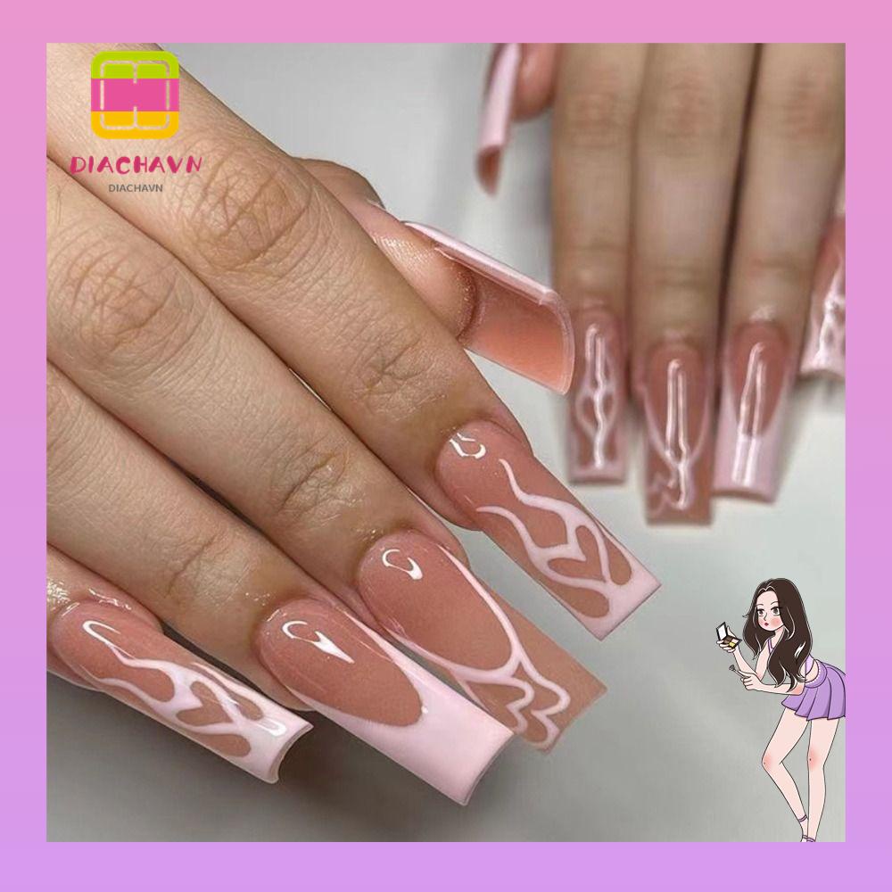 Set 24 Móng Tay Giả Viền Đen Có Thể Tháo Rời