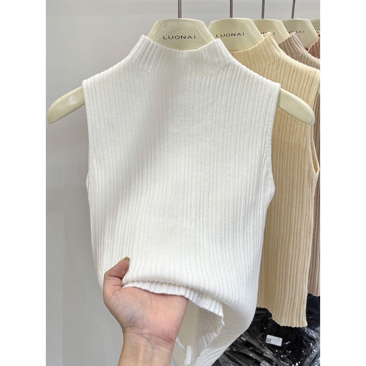 Áo Dệt Kim Sát Nách Cổ Lọ Phong Cách Phương Tây Sang Trọng Cho Nữ