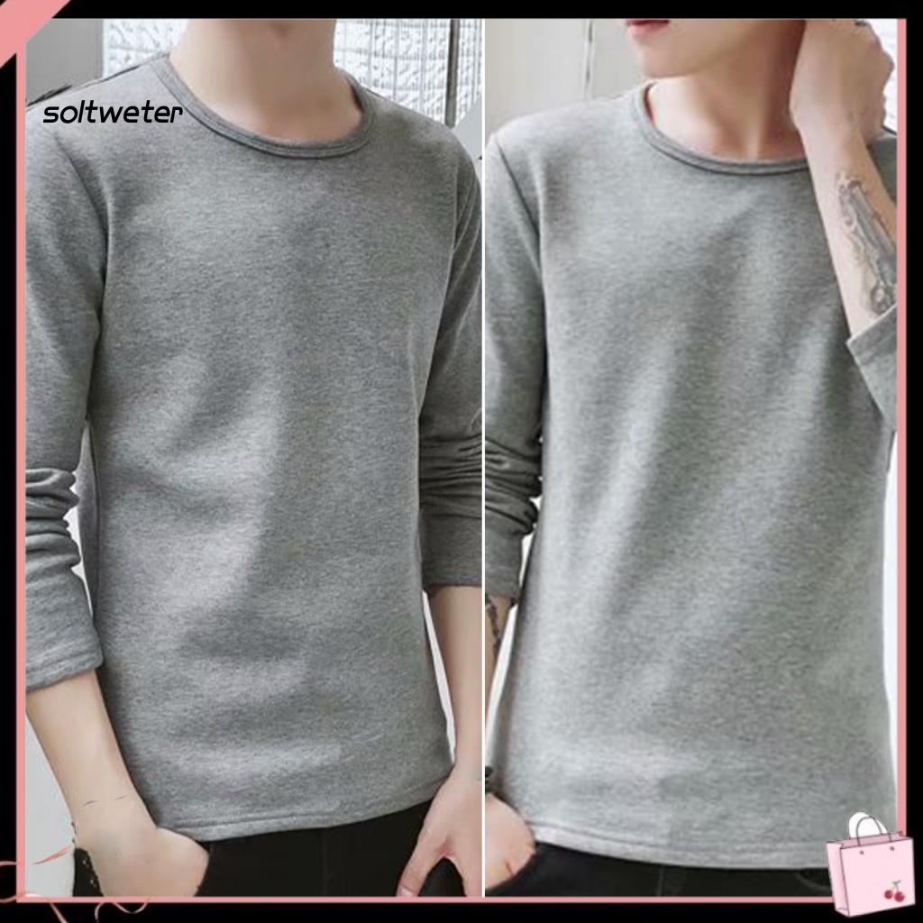 Áo Thun Tay Dài Cổ Tròn Chất Vải Dày Dặn Mềm Mại Giữ Ấm Thời Trang Mùa Thu Cho Nam