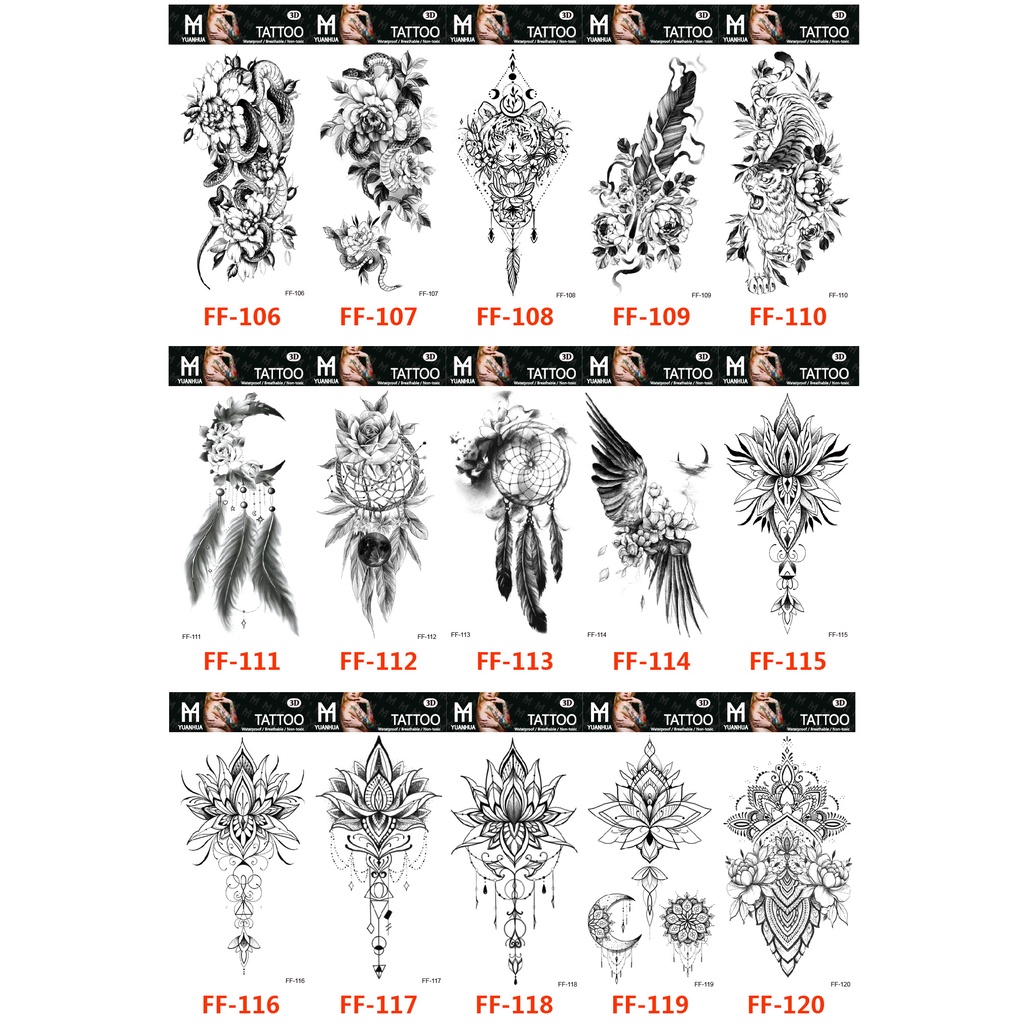 Đen Hình Xăm Dán Tạm Thời Họa Tiết Hoa Sen