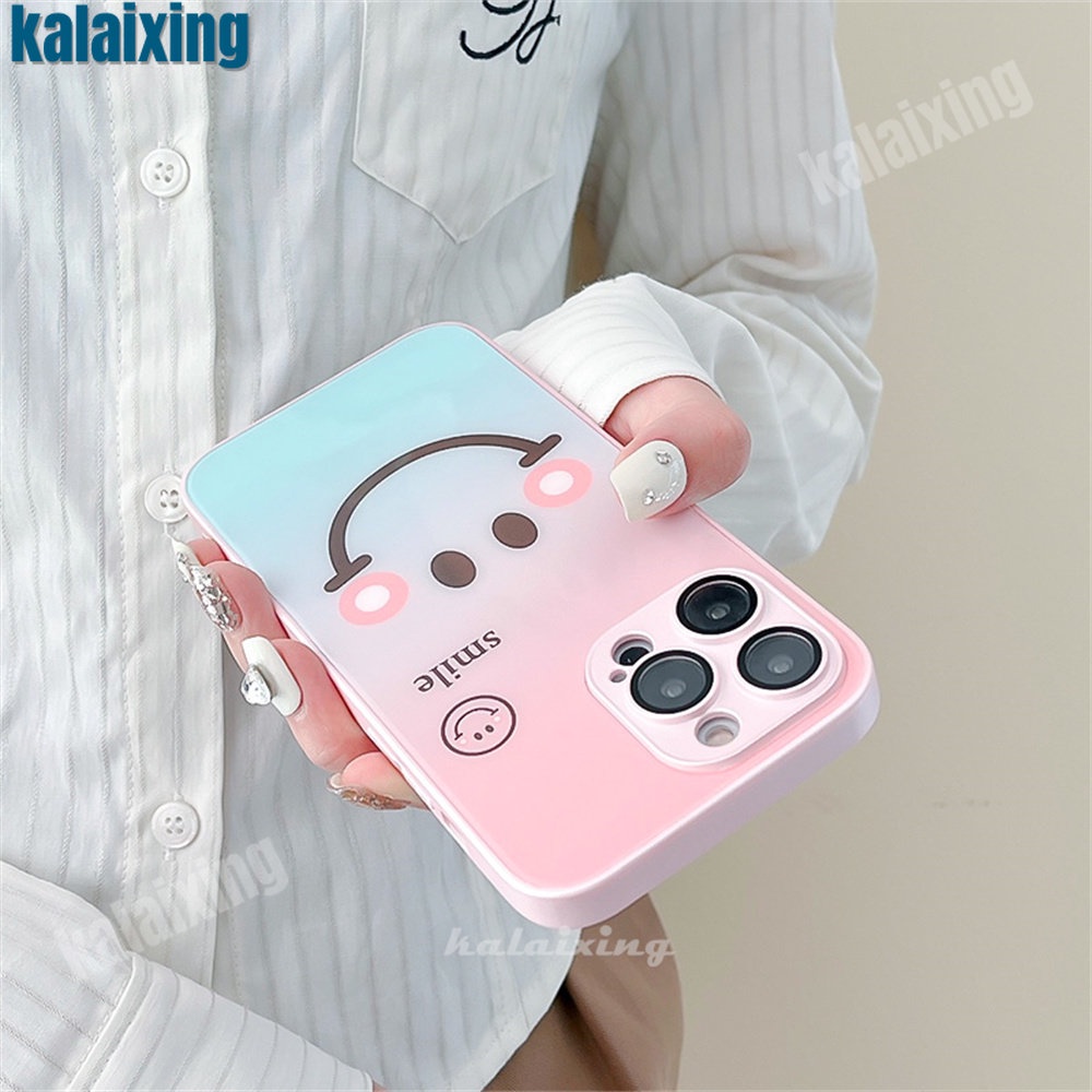 Ốp Điện Thoại Kính Cường Lực Cứng Hình Mặt Cười Màu Gradient Cho iPhone 14 Pro Max 13 12 Pro Max 11 Pro Max