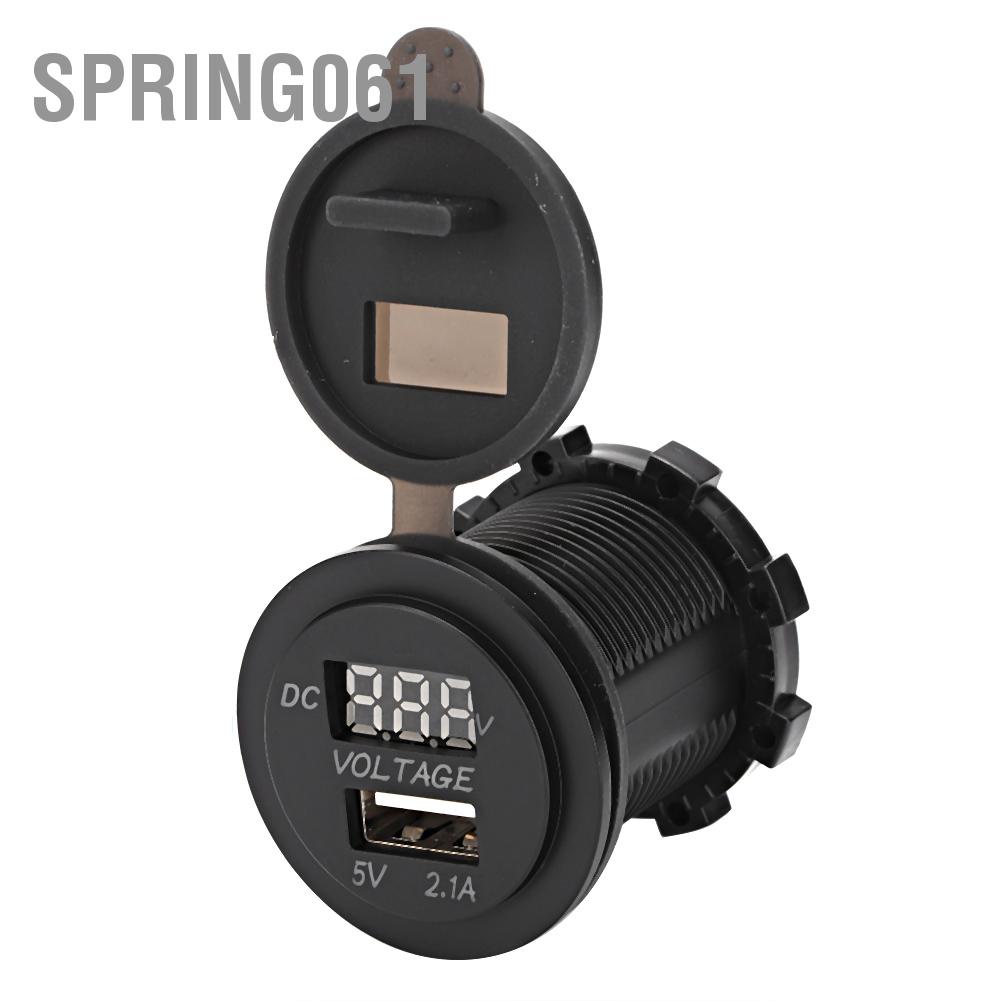 Spring061 Cổng USB Bộ sạc ô tô Hiển thị điện áp Vôn kế Nguồn xe IP66 Chống nước 2.1A