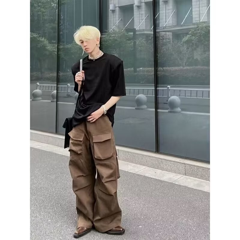 Áo Thun Mùa Hè Tay Lửng Dáng Rộng Màu Trơn Đơn Giản Phong Cách hip-hop Mỹ Cho Nam