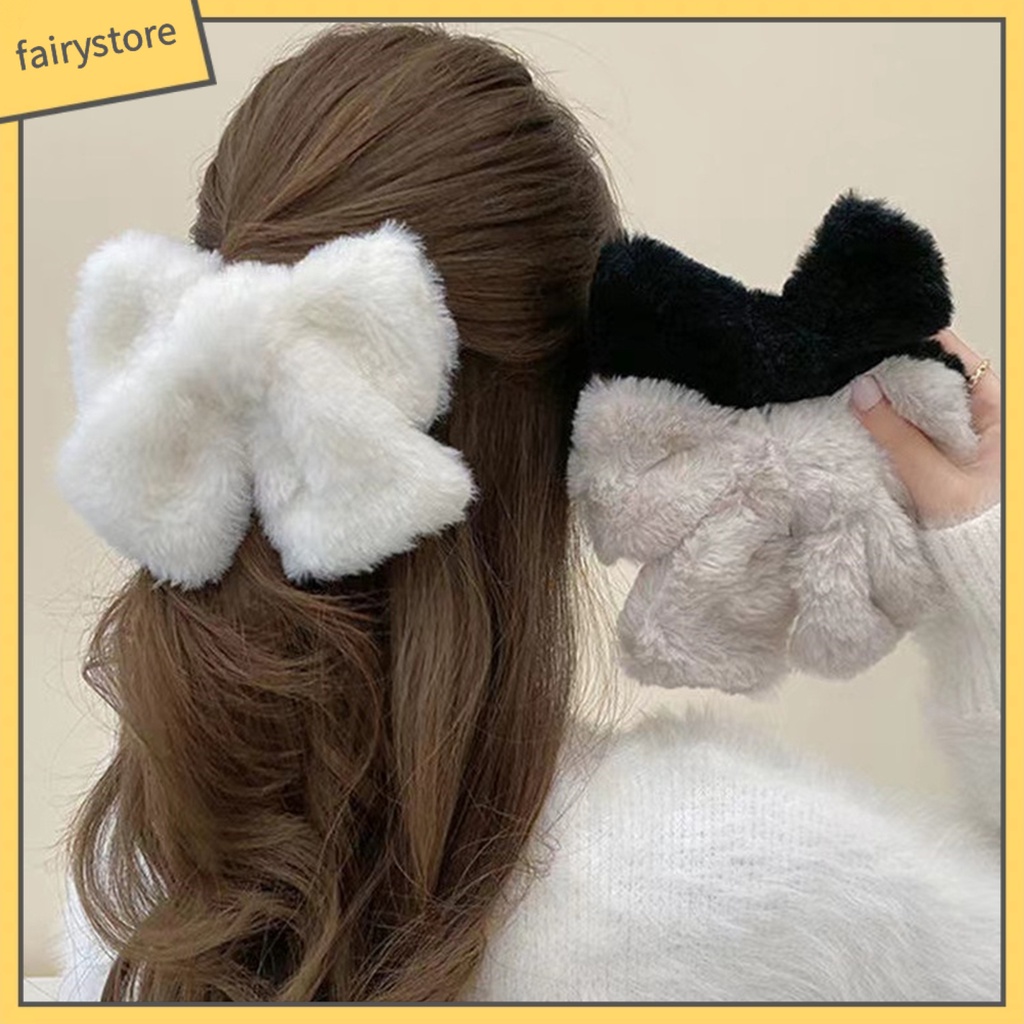 [FRO] Kẹp Tóc Đính Nơ Lớn Phủ Lông Co Giãn Không Trơn Nhẹ Nhàng Thủ Công Tinh Tế Trang Điểm Cho Bé Gái