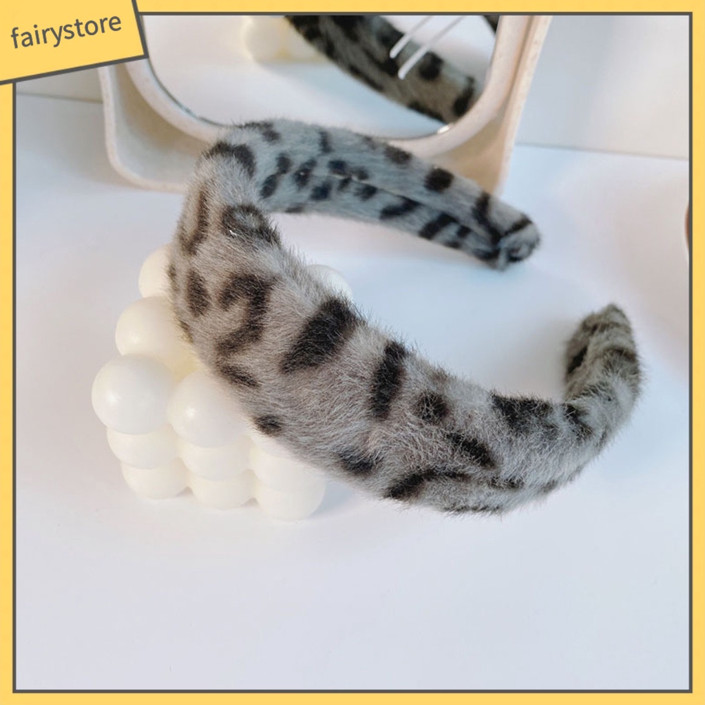 Băng Đô Cài Tóc Phủ Lông Họa Tiết Da Báo Viền Rộng Phong Cách Cổ Điển Thời Trang Cho Nữ