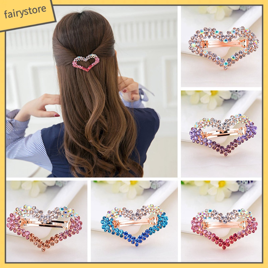 Kẹp Tóc Hình Trái Tim Đính Đá Bằng Hợp Kim Màu Sắc Gradient