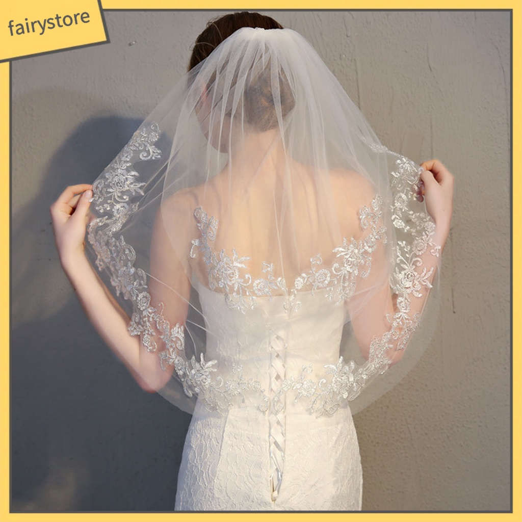 Mạng Che Mặt Vải Tuyn Trắng Thêu Hoa Lãng Mạn Dùng Cho Cô Dâu Trong Tiệc Cưới