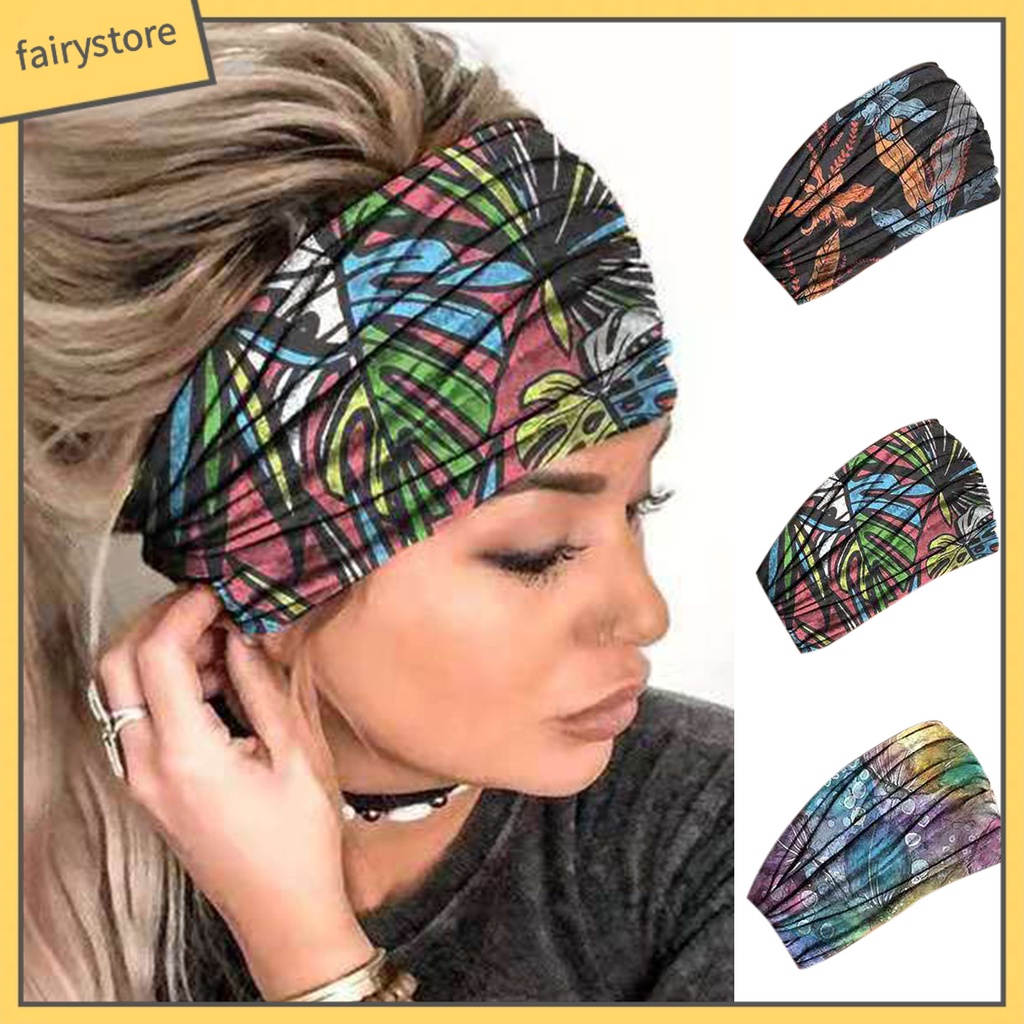 Băng Đô Cài Tóc In Họa Tiết Hoa Màu Sắc Tươi Sáng Thoải Mái Dùng Tập Yoga