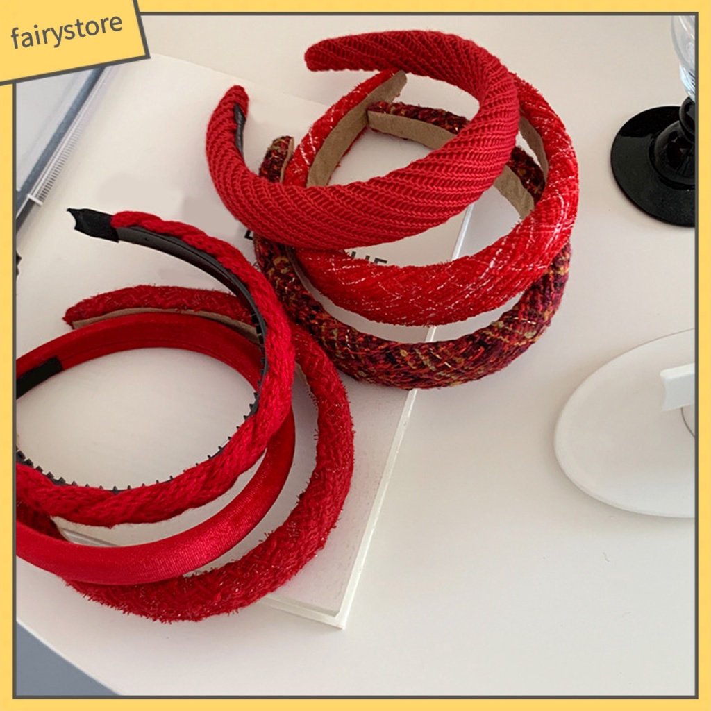 Băng Đô Bện Sợi Co Giãn Chống Trượt Màu Trơn Phong Cách Năm Mới Cho Nữ