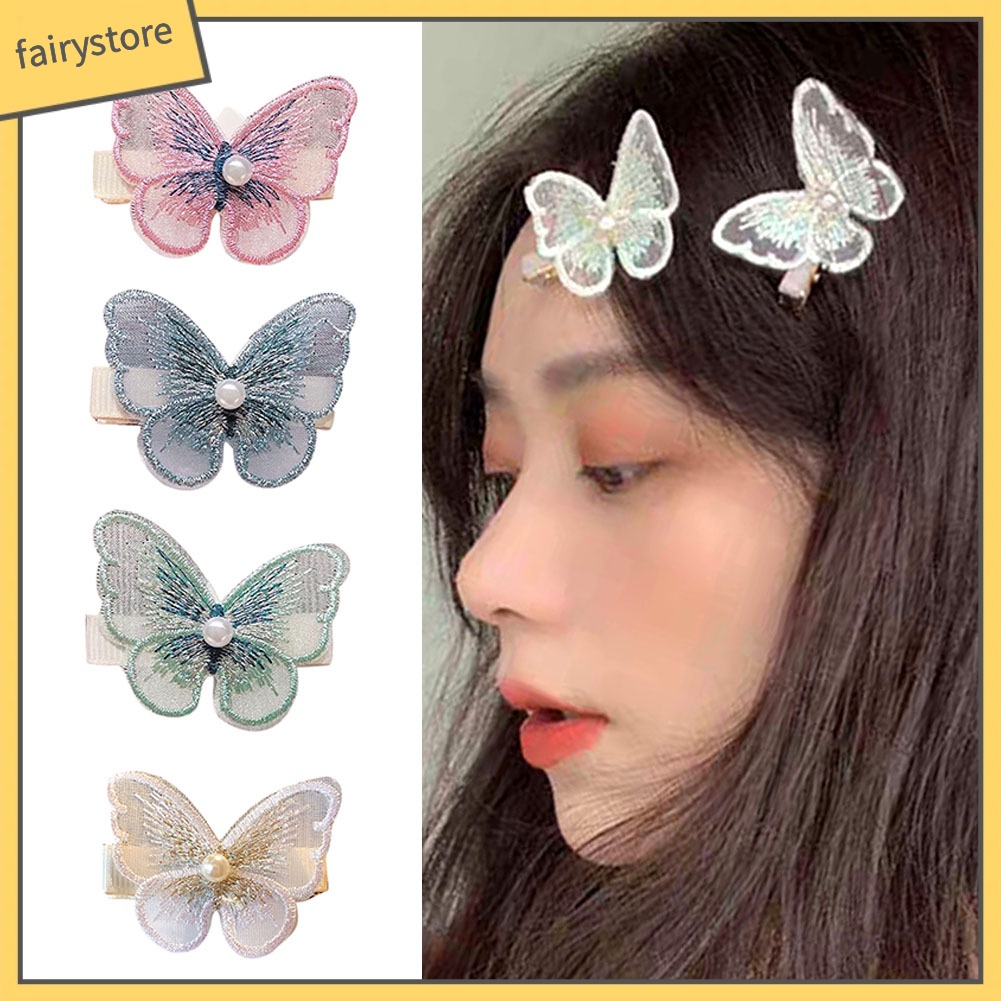 Set 5 Kẹp Tóc Bướm 3D Đính Ngọc Trai Giả Thời Trang Nữ