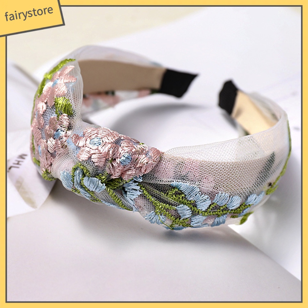 Cài Tóc Thắt Nút Phối Lưới Thêu Hoa Phong Cách Vintage Cho Nữ