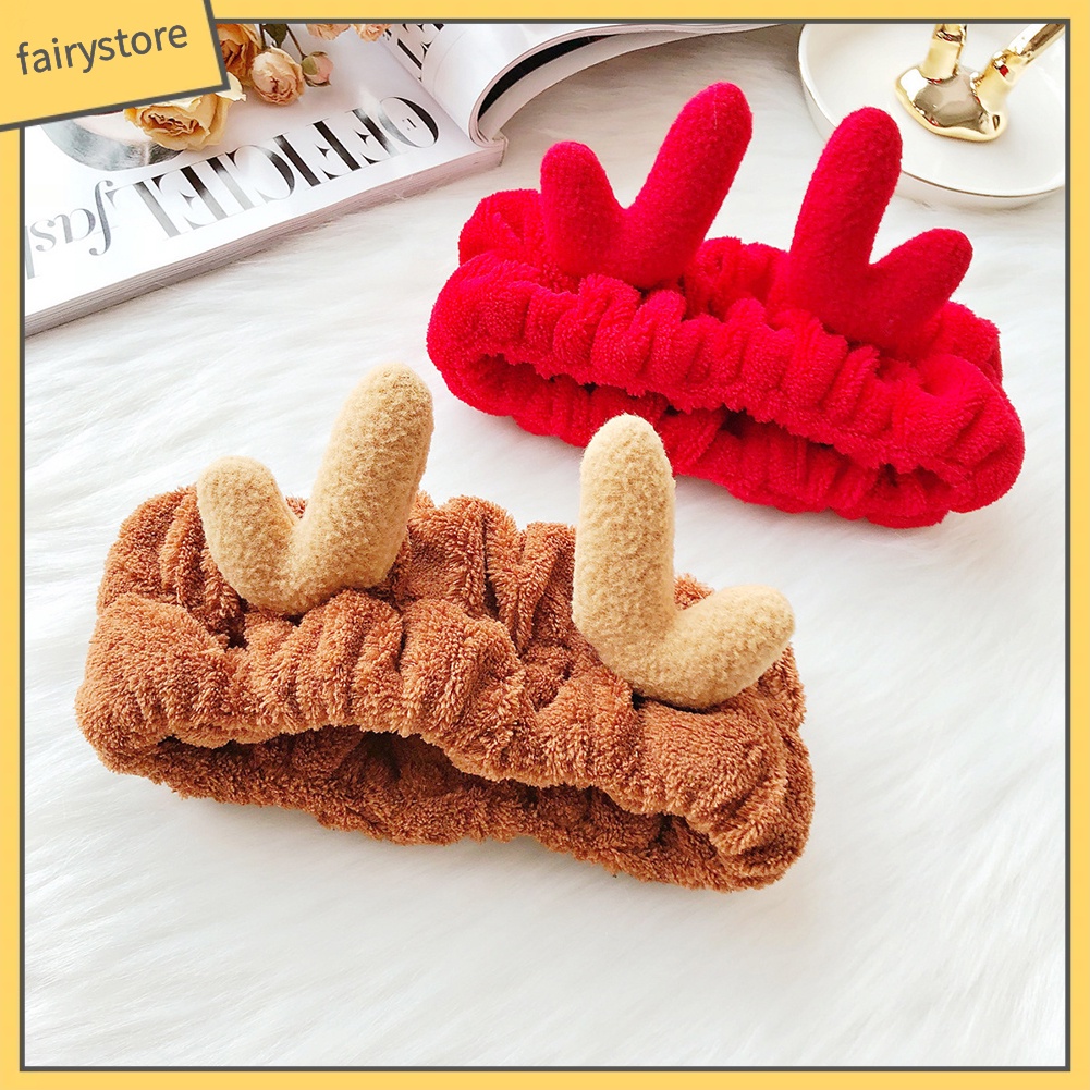 Băng Đô Rửa Mặt / Trang Điểm Co Giãn Mềm Mại Hình Sừng Hươu Dễ Thương Cho Nữ