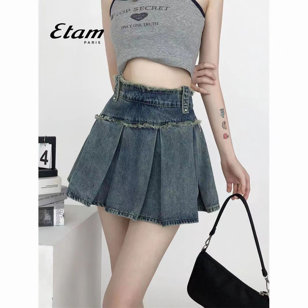Chân Váy Denim Xếp Ly Thời Trang Mùa Hè Phong Cách Hàn Quốc Mới Cho Nữ