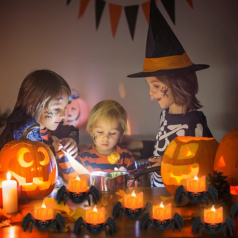 Đèn LED Hình Nến Bí Ngô / Nhện Kinh Dị Trang Trí Tiệc Halloween