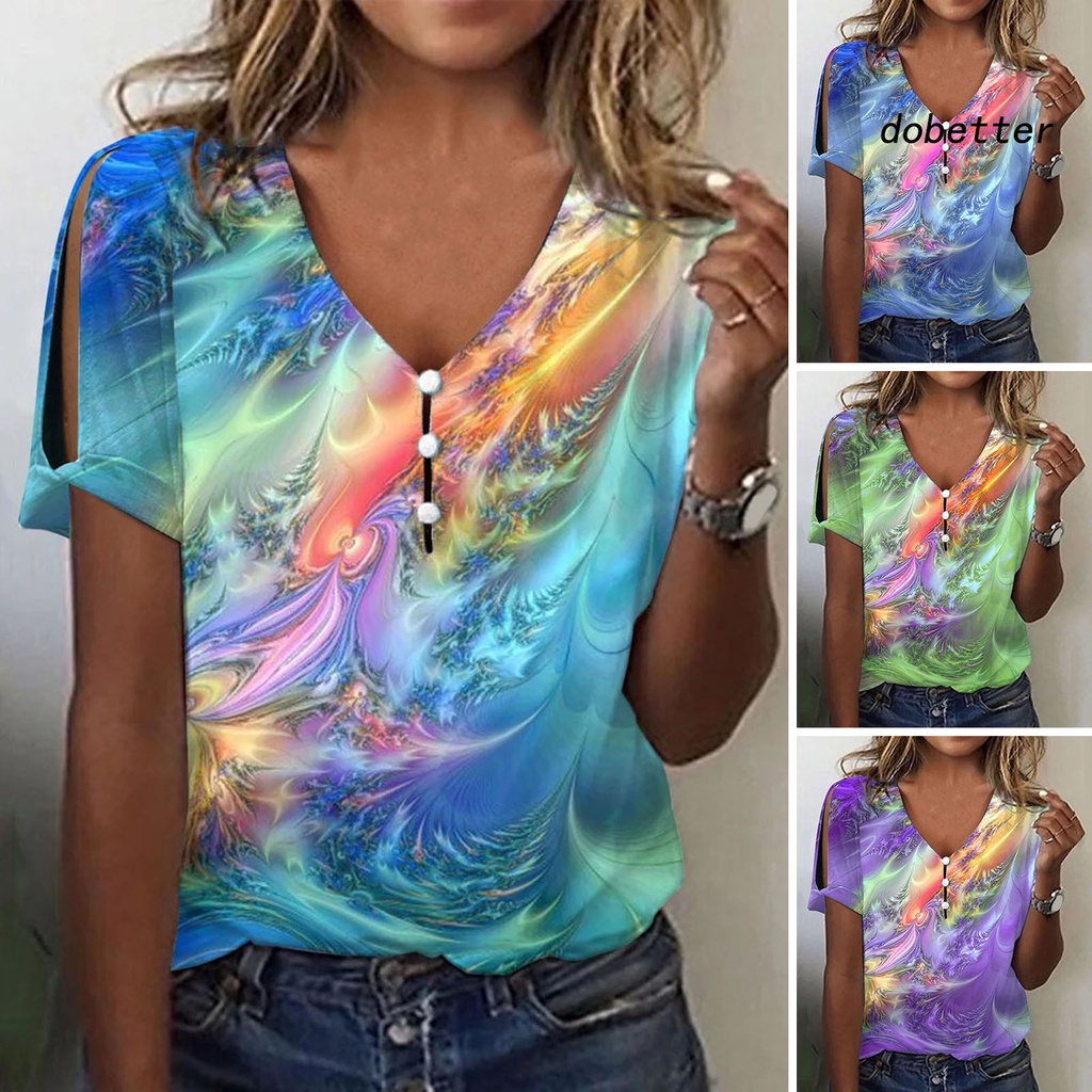Áo Thun Ngắn Tay Cổ Chữ V Nhuộm Màu Thời Trang Mùa Hè Cho Nữ
