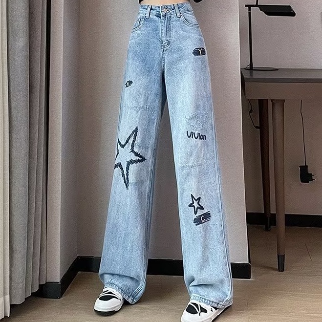 Quần Jeans Nữ Dài Lưng Cao Ống Rộng Thời Trang Hàn