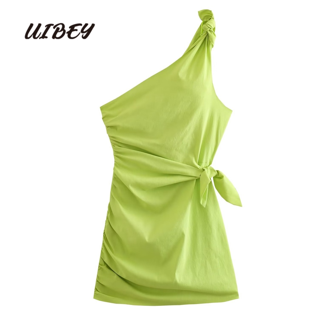 Uibey Đầm Xếp Nếp Thắt Nút Chéo Trang Trí Vai 7670