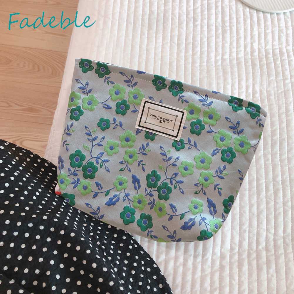 Túi Đựng Mỹ Phẩm Du Lịch Bằng Vải Canvas In Họa Tiết Hoa Sức Chứa Lớn Cho Nữ