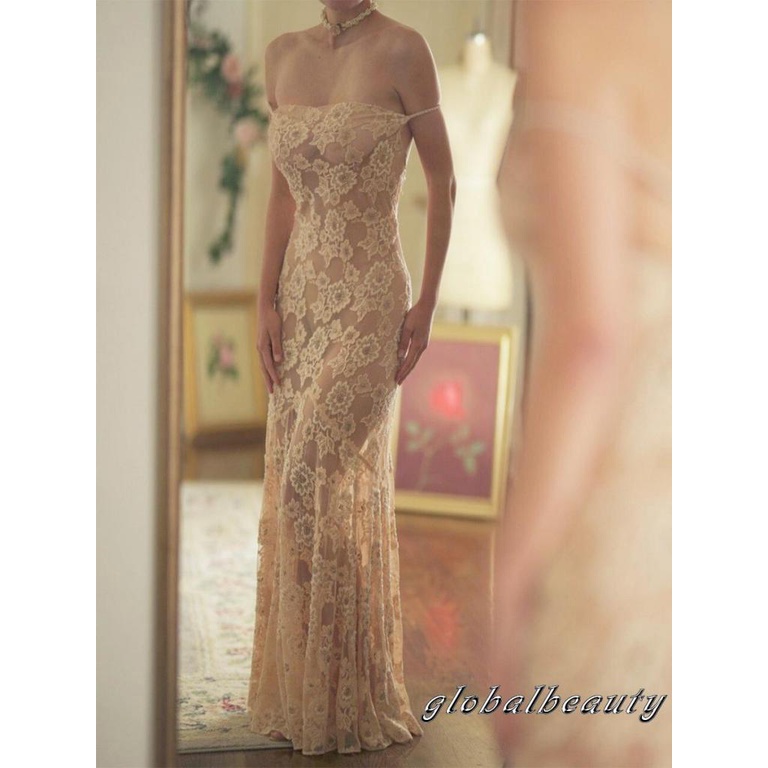 Đầm Dài Không Tay Phối Ren Thiết Kế Chéo Thời Trang Mùa Hè Cho Nữ