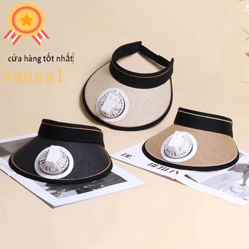 Mũ Cói Rộng Vành Chống Tia UV Có Quạt Sạc USB VANES1