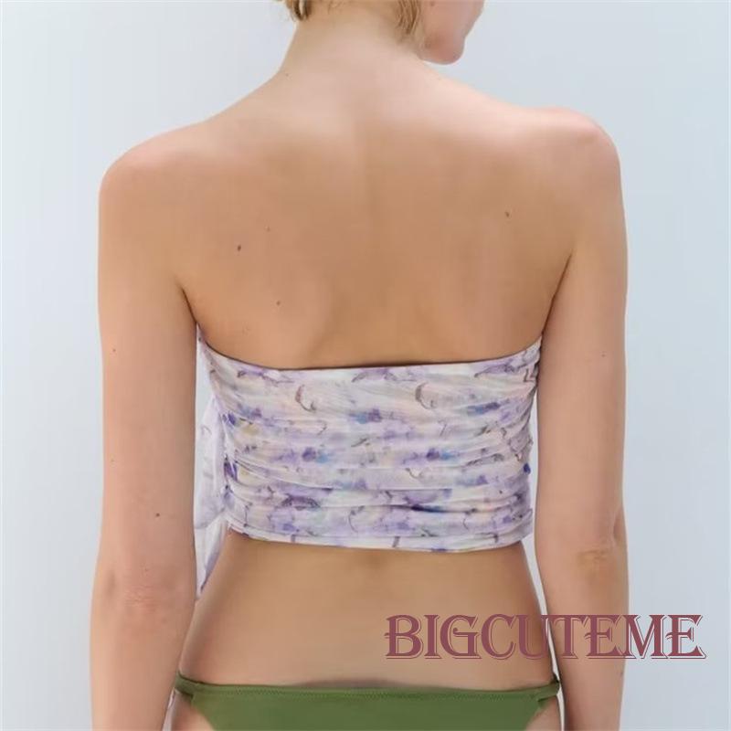 Áo Croptop Trễ Vai Nhún Bèo Họa Tiết Hoa Thời Trang Cho Nữ