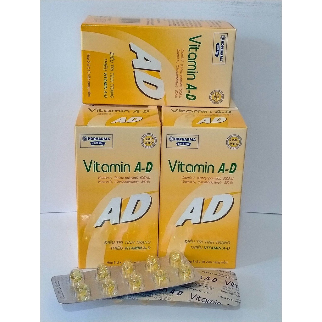 VITAMIN A - D HD Hộp 50 viên cho đôi mắt sáng, xương chắc khỏe.