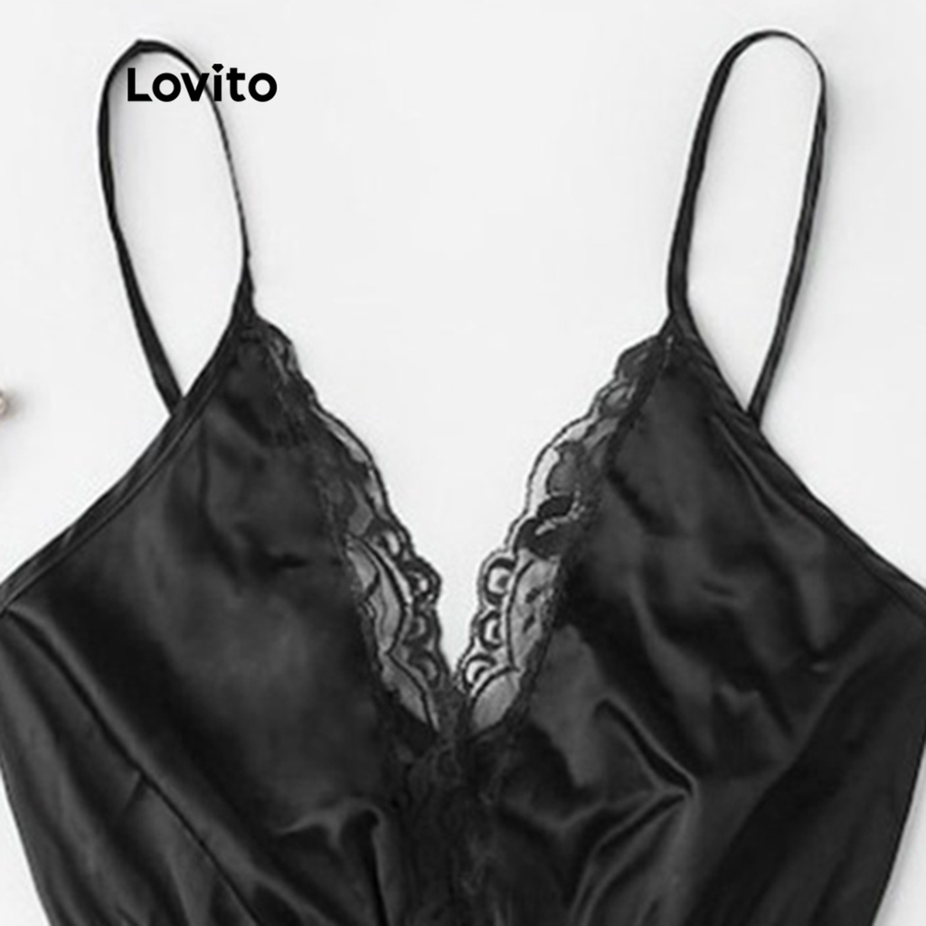 Bộ đồ lót Lovito phối lưới tương phản màu trơn phong cách sexy cho nữ LNE06003 (màu đen)