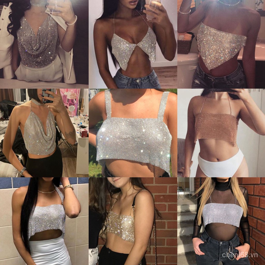 Áo Hai Dây Đính Đá Phong Cách Âu Mỹ Thời Trang Quyến Rũ Cho Nữ