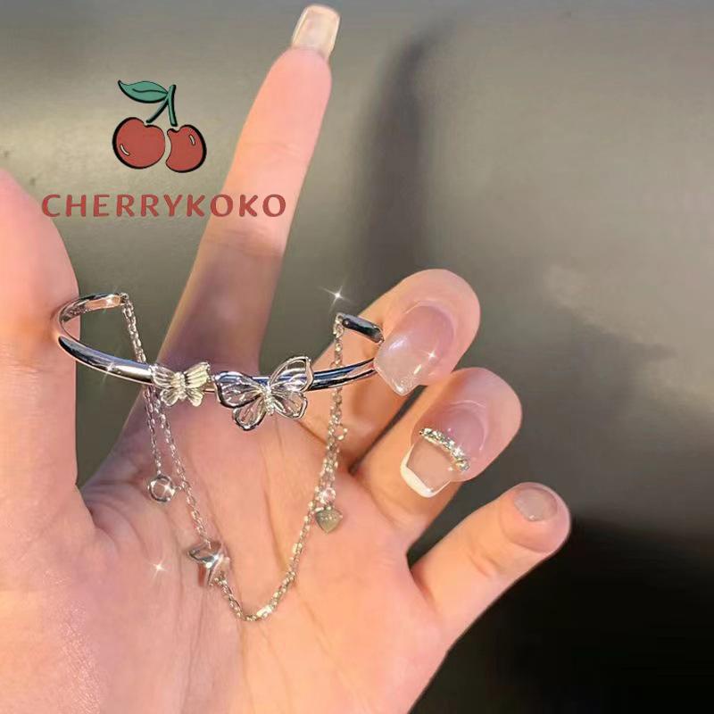 🍒🍒CHERRYKOKO Vòng Tay Hở Mạ Bạc Hình Bướm Thời Trang Cho Nữ