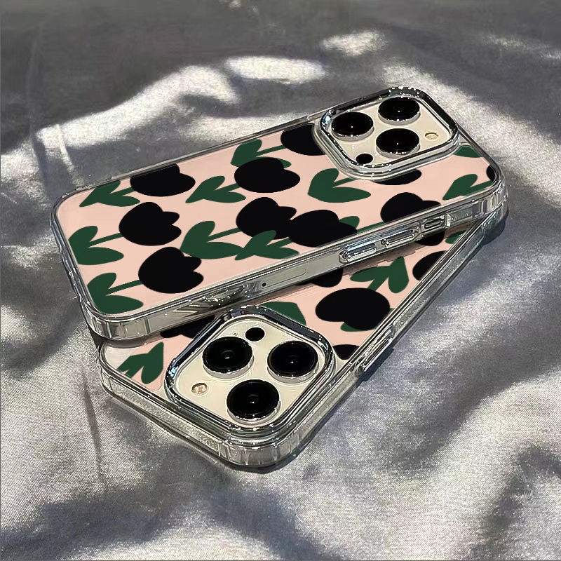 ✅Ốp Điện Thoại Mềm Chống Sốc Họa Tiết Hoa Tulip Màu Đen Đơn Giản Cho Iphone 12 Plus 1113 / 7 814 Pro max DO2K