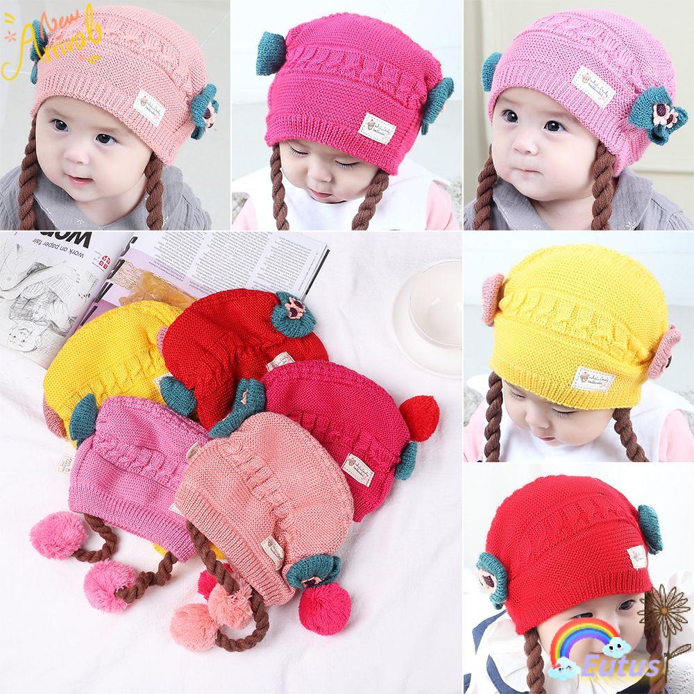 Mũ Len Co Giãn Đính Tóc Giả Đính Búp Bê Hoạt Hình Dễ Thương Cho Bé Gái