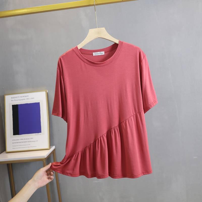 Áo Thun Tay Ngắn Cổ Tròn Màu Trơn Dáng Rộng Thời Trang Mùa Hè Phong Cách Hàn Quốc Mới 2023